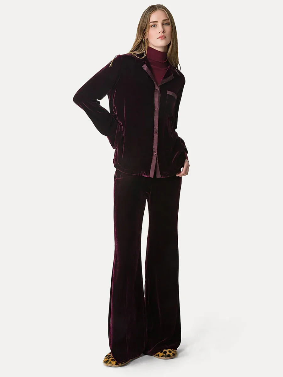 PANTALON FLARE VELOURS BORDEAUX – Image 3
