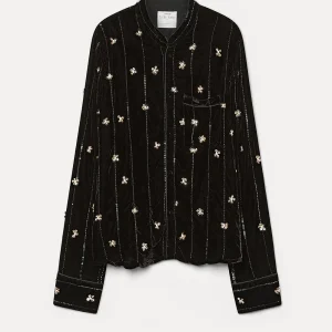 CHEMISE PYJAMA VELOURS ÉTOILES NOIR