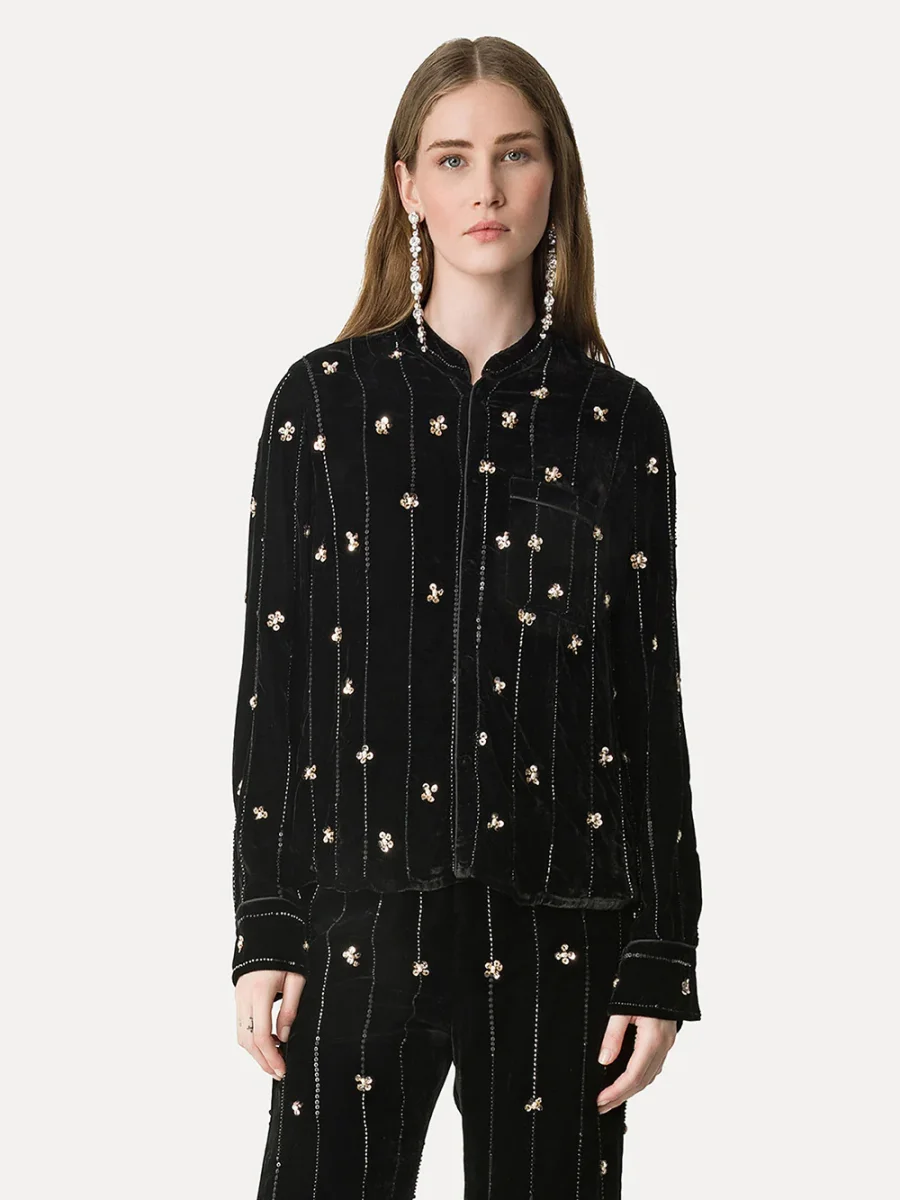 CHEMISE PYJAMA VELOURS ÉTOILES NOIR – Image 4