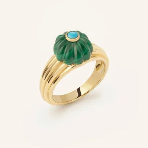BAGUE GELATO MALACHITE ET TURQUOISE