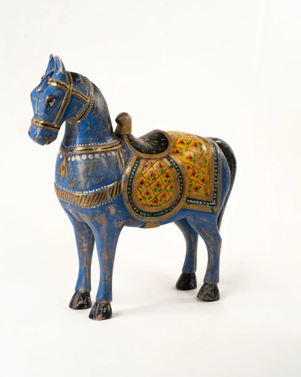 L'ÎLE BLEUE - CHEVAL BOIS PEINT MAINS 2 – Image 2