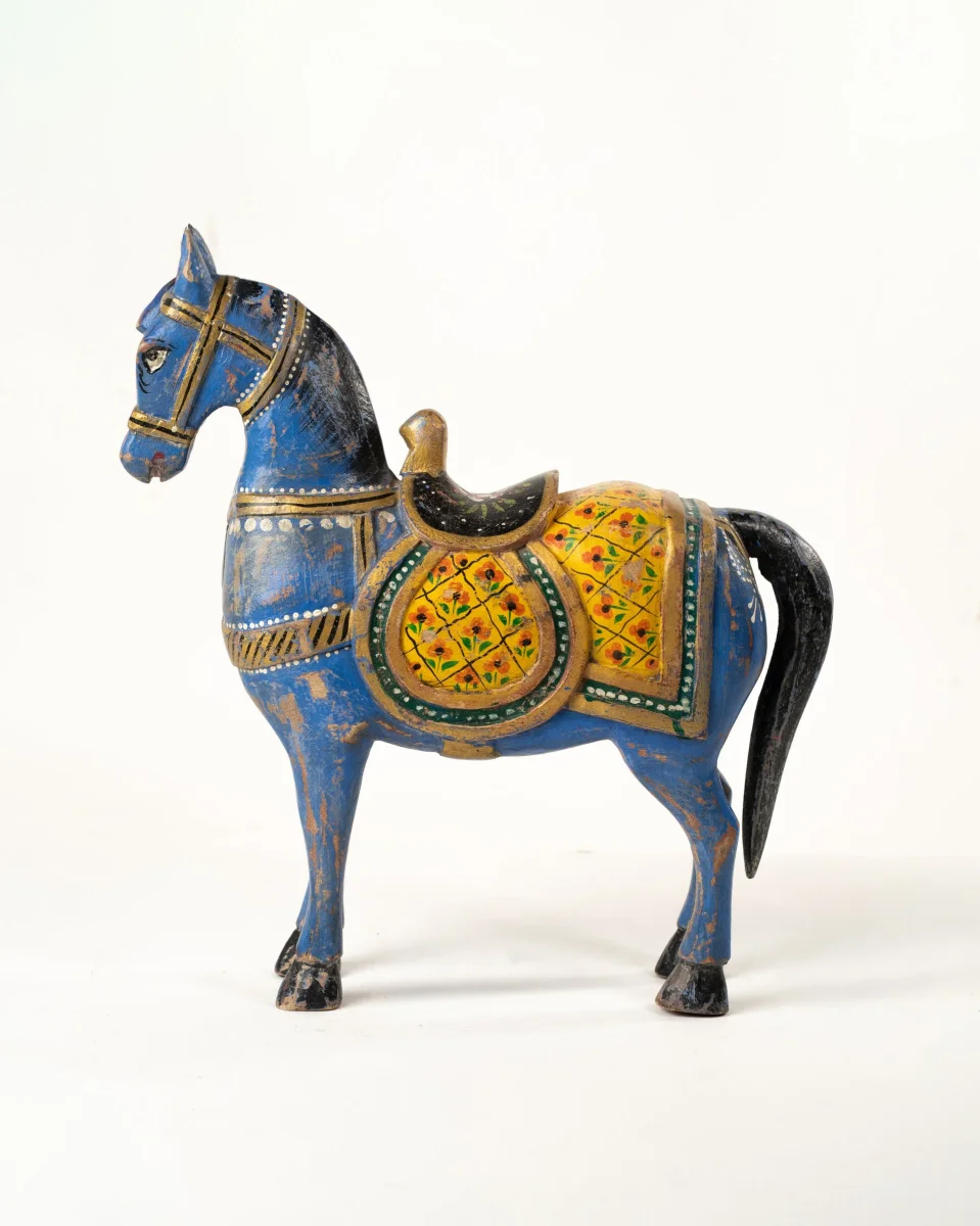 L'ÎLE BLEUE - CHEVAL BOIS PEINT MAINS 2 – Image 3