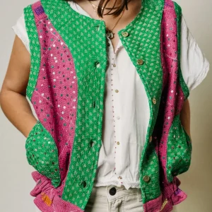 L'ÎLE BLEUE - Gilet Kantha Sequins