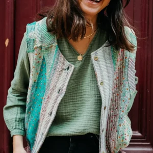 L'ÎLE BLEUE - Gilet Kantha - Sequins