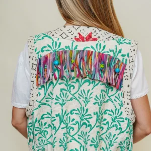 L'ÎLE BLEUE - Gilet Kantha à Franges