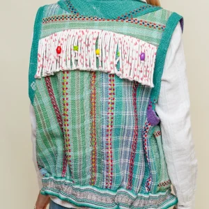 L'ÎLE BLEUE - Gilet Kantha - Franges