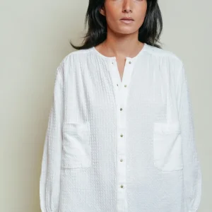 L'ÎLE BLEUE - Blouse Kamini - nid d'abeille blanche