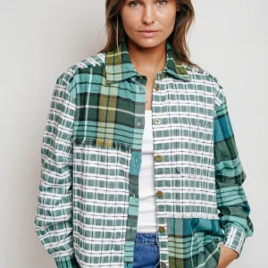 L'ÎLE BLEUE - Chemise femme Jade - patchwork carreaux vert coton gratté