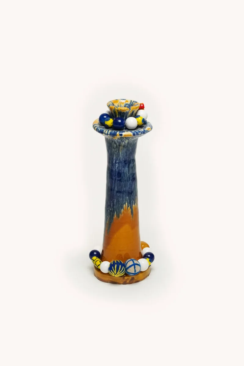 L'ÎLE BLEUE - BOUGEOIR TERRE CUITE EMAILLEE JAUNE ET BLEU – Image 4