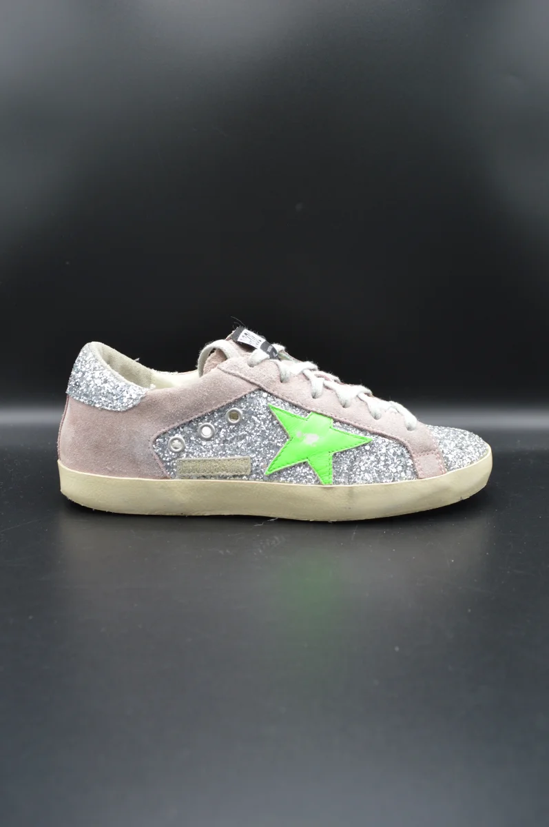 Golden Goose Superstar paillettes argent/vert/gris - T38
