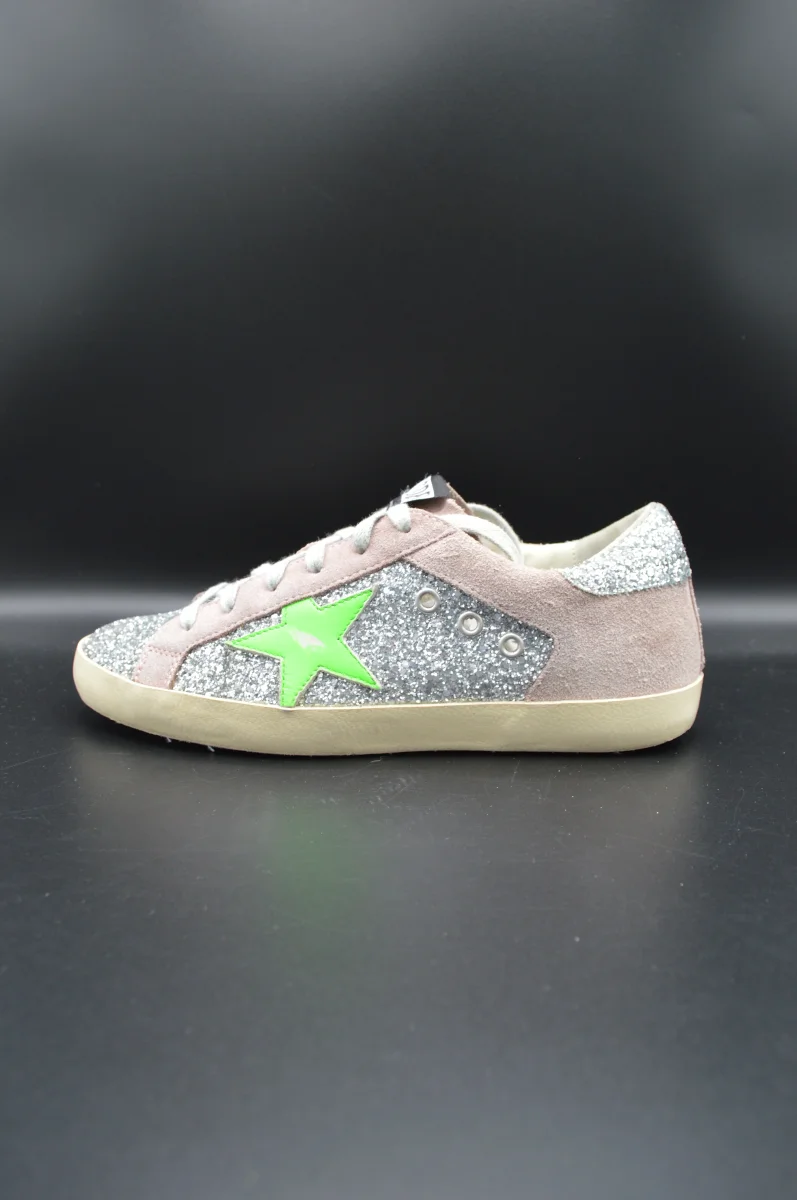 Golden Goose Superstar paillettes argent/vert/gris - T38 – Image 4