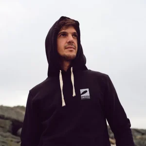 BLACK UNISEX HOODIE – WHITE SURFRIDER LOGO