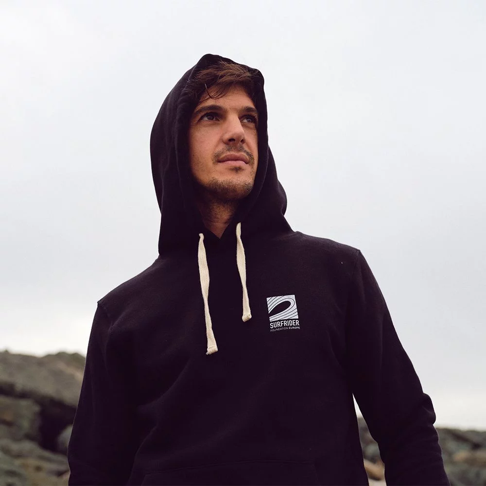 BLACK UNISEX HOODIE – WHITE SURFRIDER LOGO – Image 2
