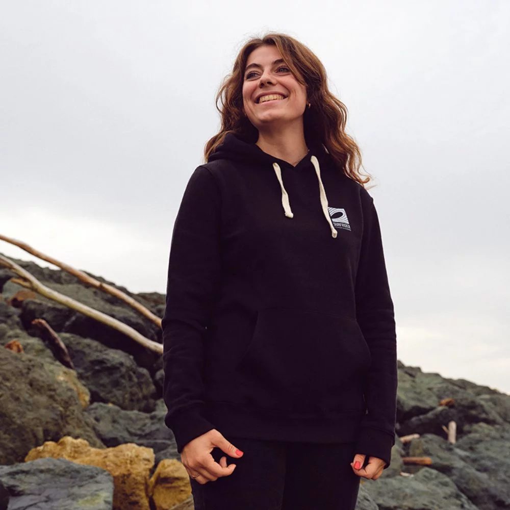 BLACK UNISEX HOODIE – WHITE SURFRIDER LOGO – Image 3