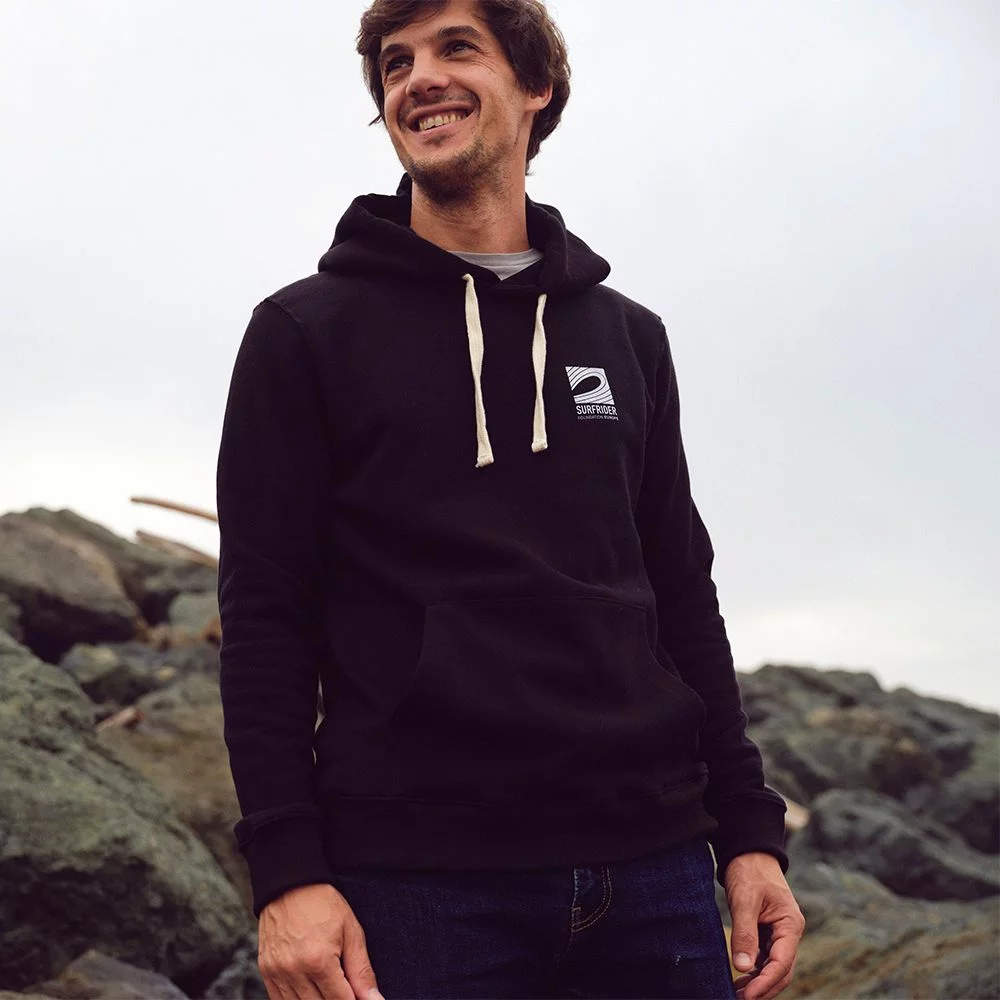 BLACK UNISEX HOODIE – WHITE SURFRIDER LOGO – Image 4