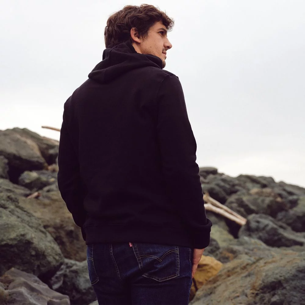 BLACK UNISEX HOODIE – WHITE SURFRIDER LOGO – Image 5