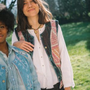 L'ÎLE BLEUE - Gilet Kantha Galicha Velours Bleu