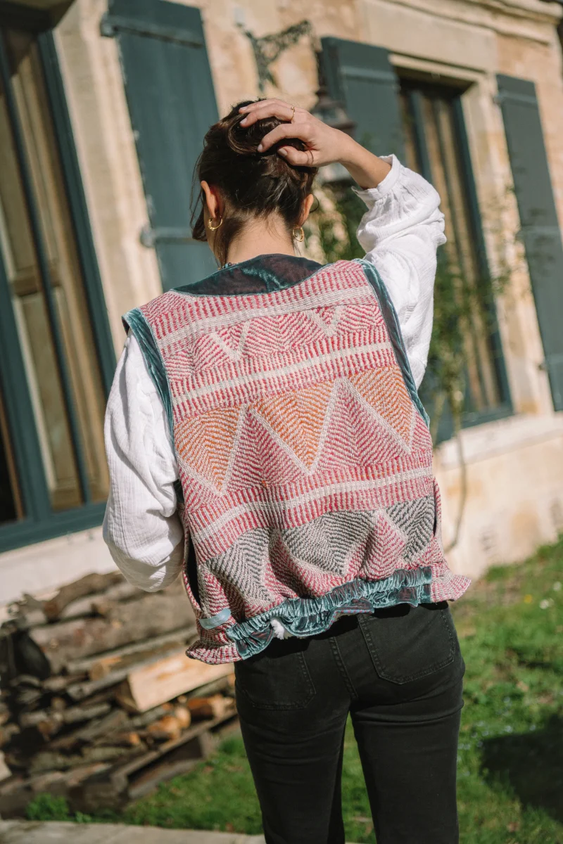 L'ÎLE BLEUE - Gilet Kantha Galicha Velours Bleu – Image 3