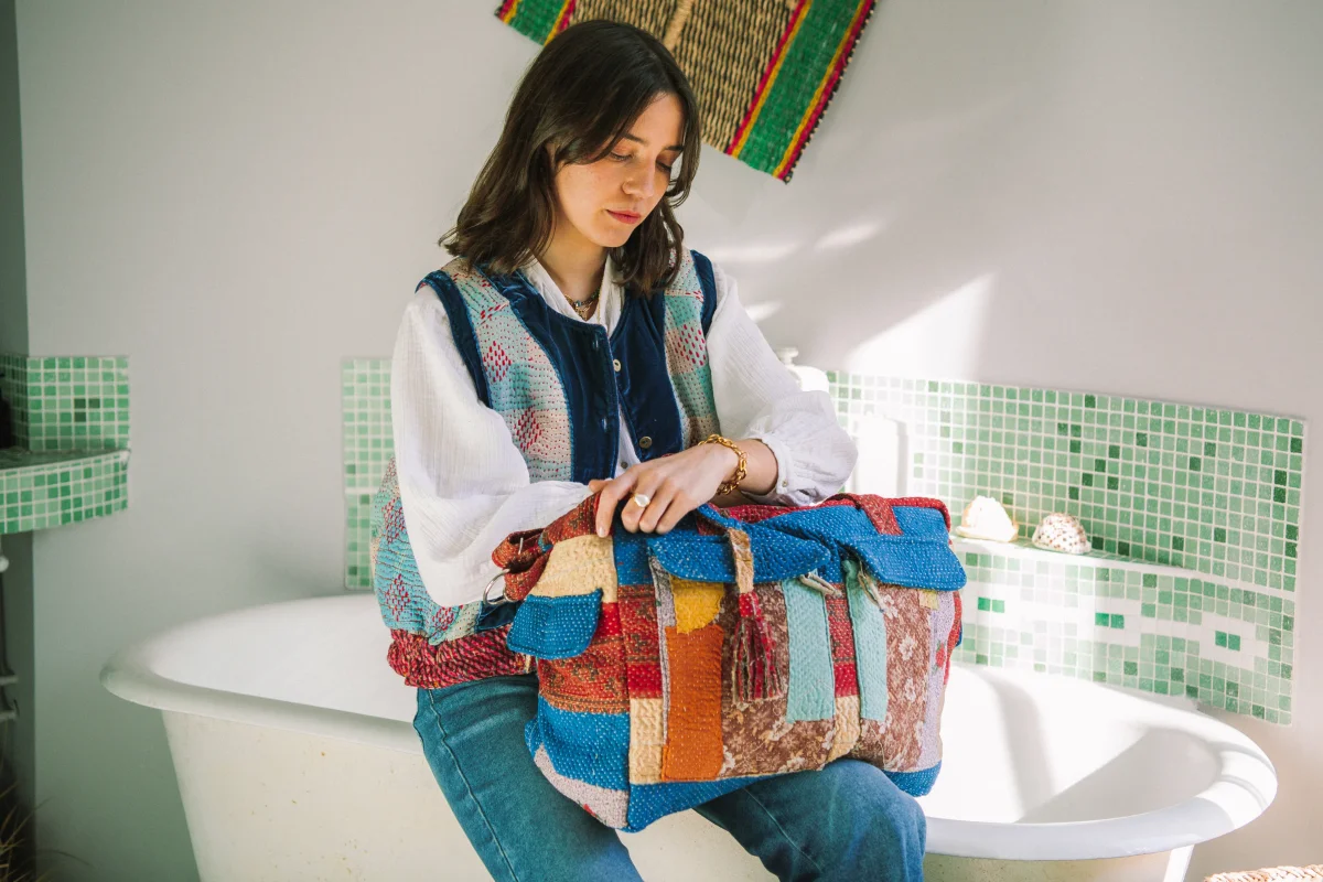 L'ÎLE BLEUE - Weekend Bag Kantha Patchwork – Image 5