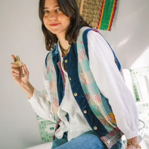 L'ÎLE BLEUE - Gilet Kantha Velours Bleu