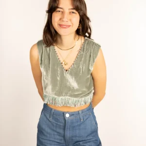 L'ÎLE BLEUE - Top Rani Silk Velvet Light Grey