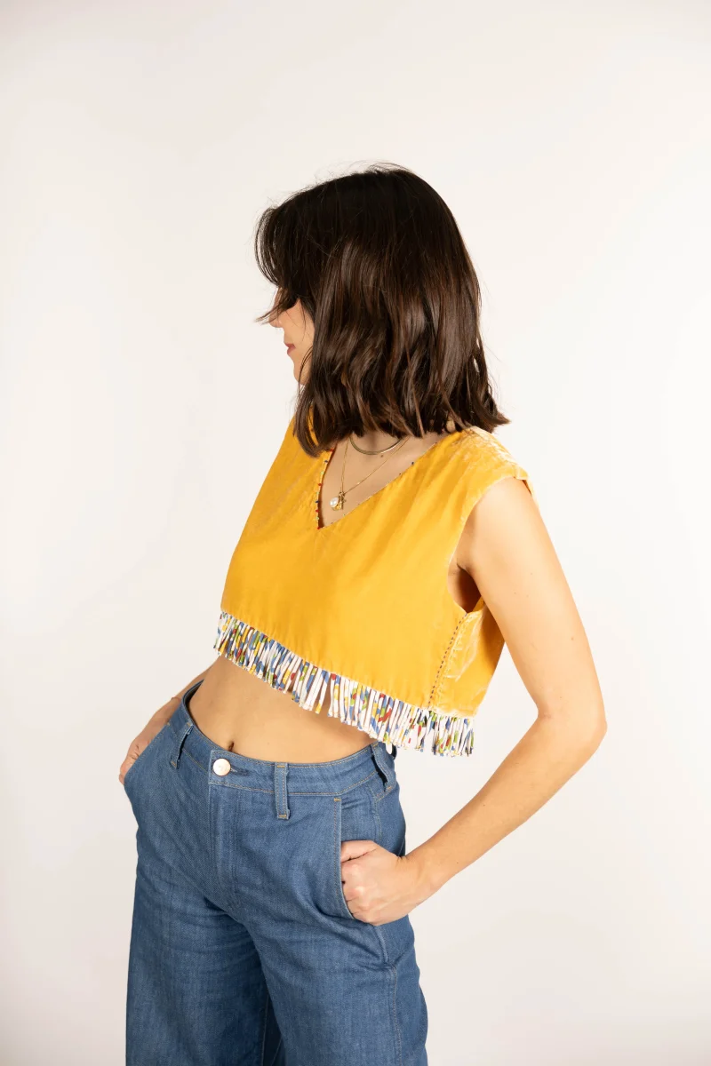 L'ÎLE BLEUE - Top Rani Silk Velvet Yellow – Image 2