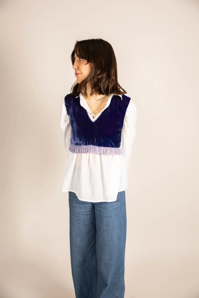 L'ÎLE BLEUE - Top Rani Silk Velvet Blue Purple – Image 5