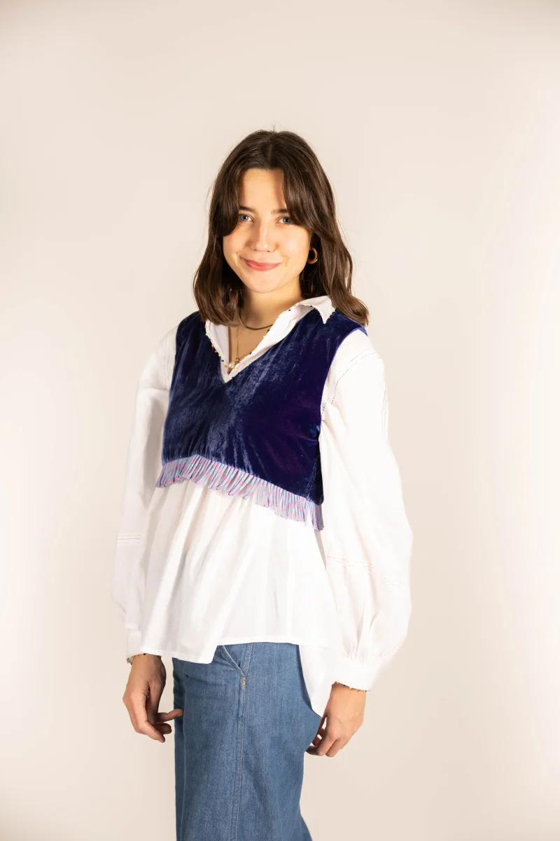 L'ÎLE BLEUE - Top Rani Silk Velvet Blue Purple – Image 2