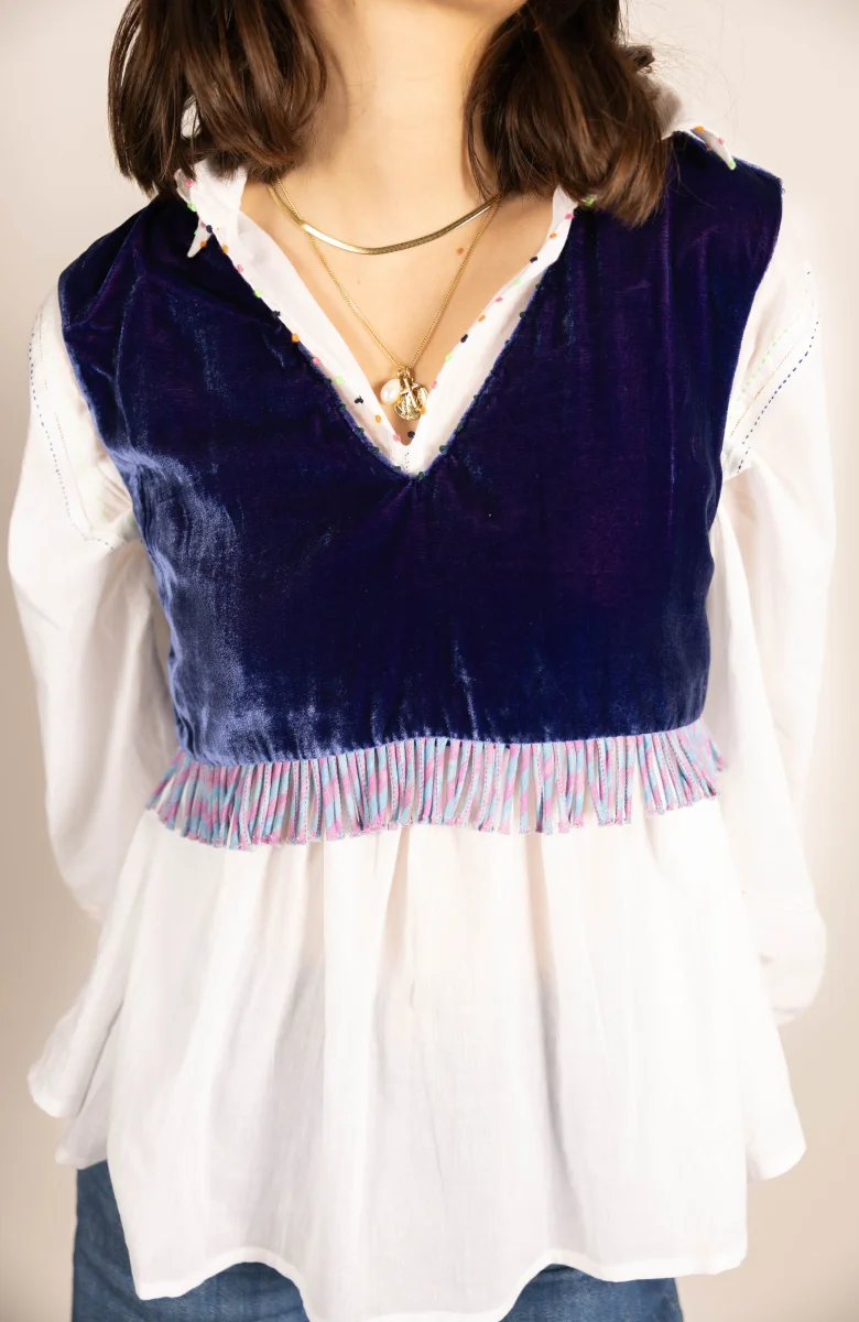 L'ÎLE BLEUE - Top Rani Silk Velvet Blue Purple – Image 3