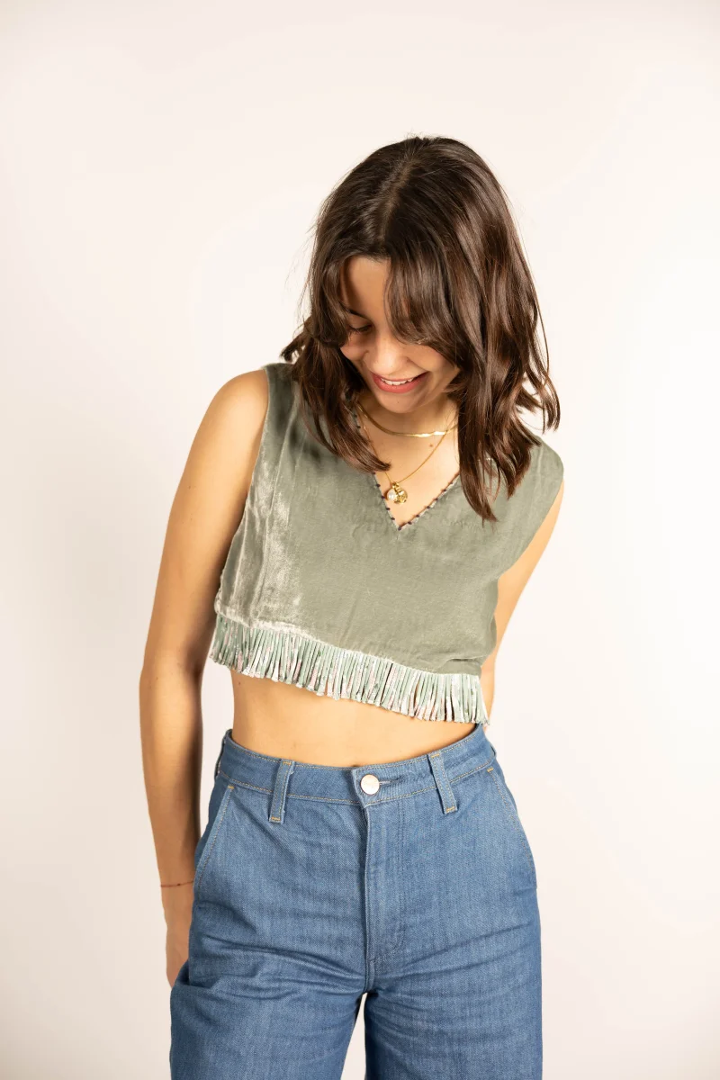 L'ÎLE BLEUE - Top Rani Silk Velvet Light Grey – Image 4