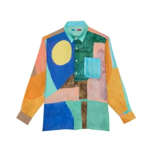 G.KERO - Chemise en Lin Rose Bleu Vert