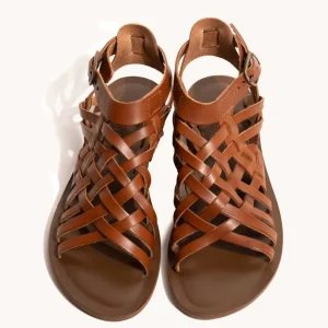 THERAS - SANDALE EN CUIR DE VACHETTE COGNAC