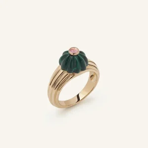 BAGUE GELATO OR ROSE MALACHITE ET TOURMALINE