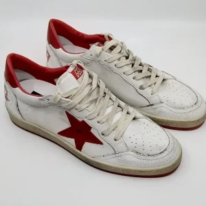 BALL STAR - Cuir Craquelé blanc et rouge Golden Goose