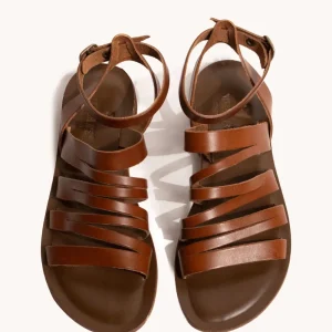 THERAS - SANDALES EN CUIR DE VACHETTE COGNAC